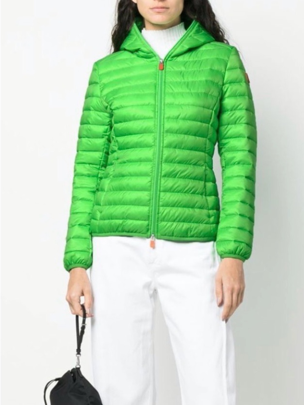 SAVE THE DUCK Women’s NeonBright Green Hooded Puffer Jacket